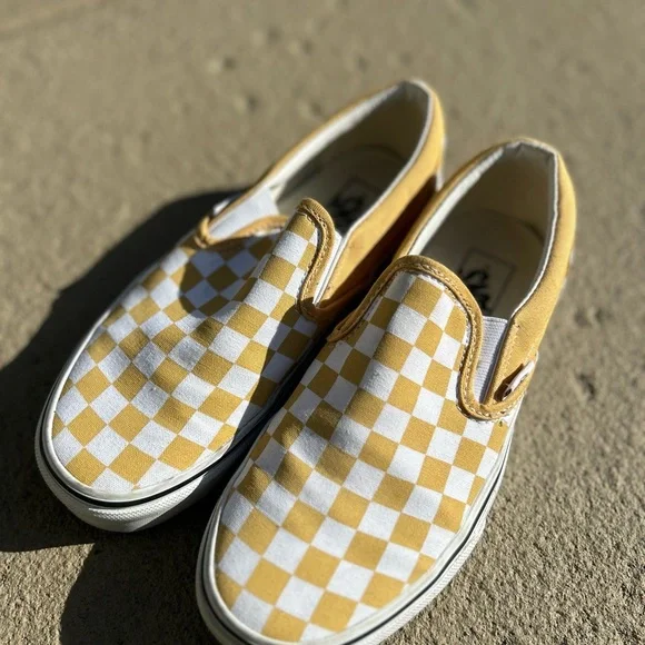 Vans Yellow Checkered Slip-On Shoes - Picture 2 of 5
